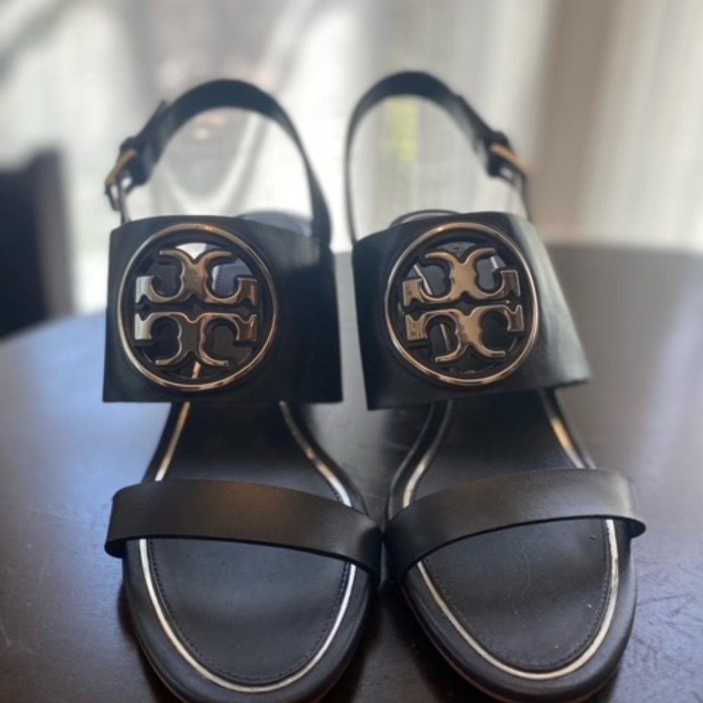 (Basically) NEW TORY BURCH Metal Miler Wedge Sandals in Navy Size 8
